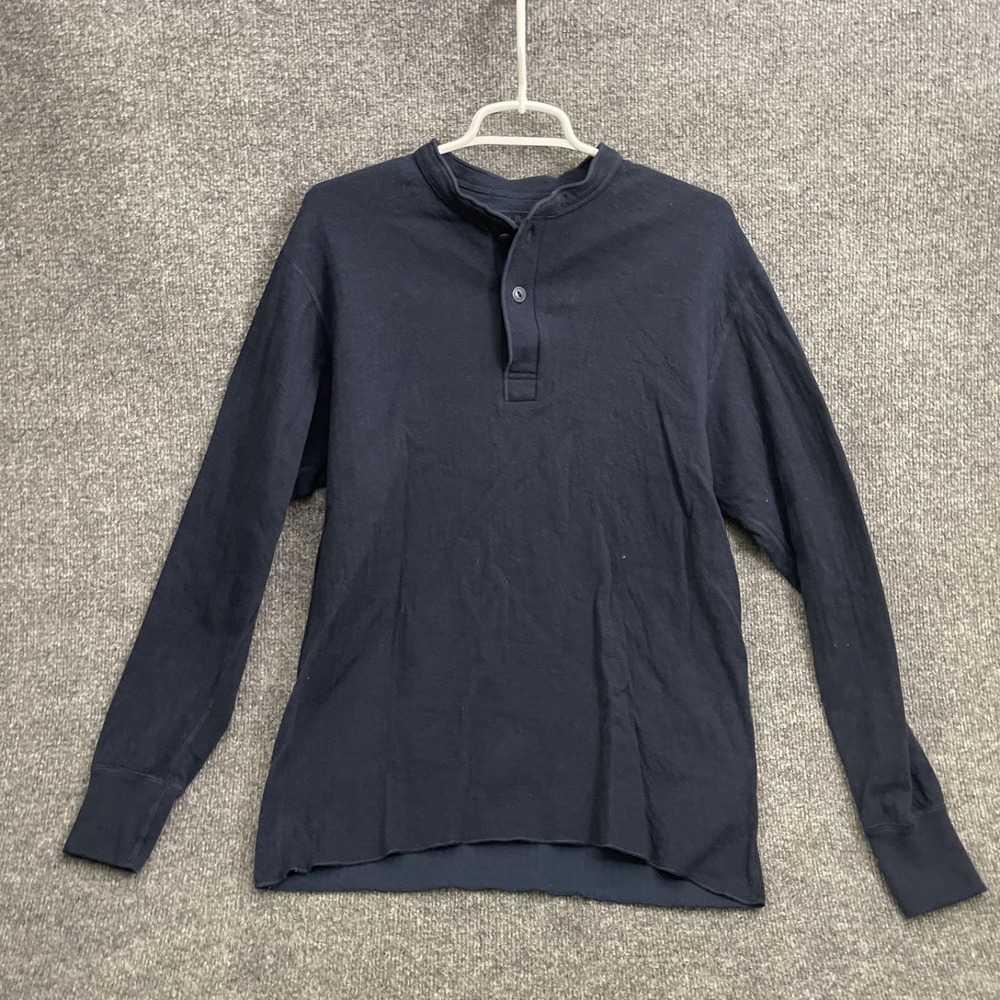 LL Bean Traditional Fit Henley Shirt Mens Sz M Blue Long Sleeve
